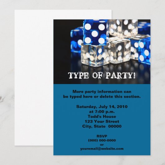 Invitations Dice Party (Devant / Derrière)