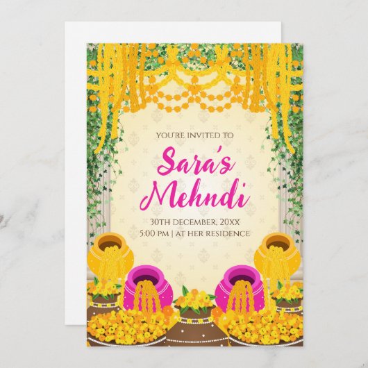 Invitations Digital Mehndi comme invitations Dholk (Devant / Derrière)