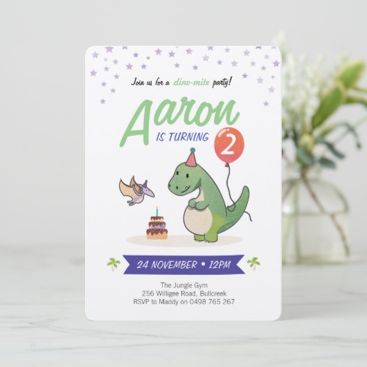 Invitations Dinosaur, invitations d'anniversaire g (Debout devant)