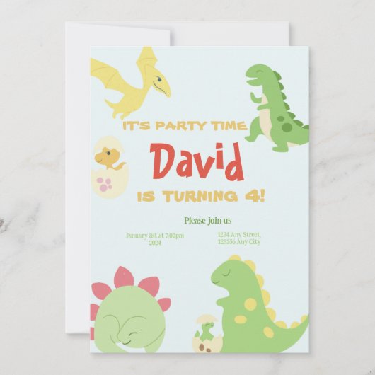 Invitations Dinosour anniversaire (Devant)