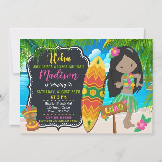 Invitations d'invitation d'anniversaire de Luau (Devant)