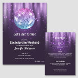 Invitations Disco Bachelorette Party<br><div class="desc">Une boule de disco met en vedette ces invitations du week-end de la fête de la Bachelorette. Vos détails en lettres blanches chic et les détails du week-end sur le dos.</div>