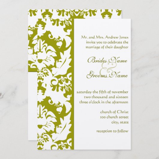 Invitations d'Olive Mariage damassé (Devant / Derrière)