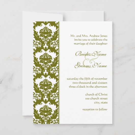 Invitations d'Olive Mariage damassé (Devant)