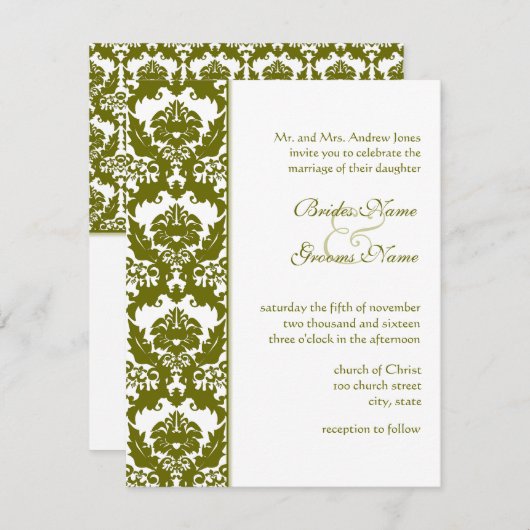 Invitations d'Olive Mariage damassé (Devant / Derrière)