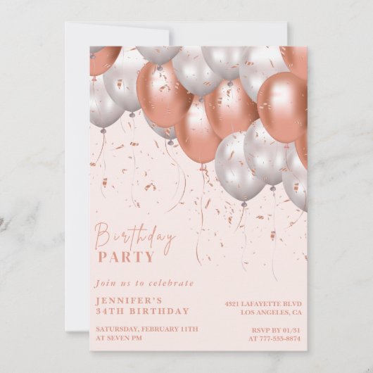 Invitations d'or rose 34e anniversaire Balloon Gla (Devant)
