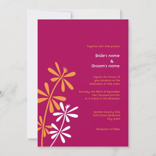 Invitations d'orange et de mariage de Fuschia (Devant)