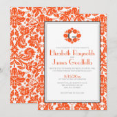 Invitations d'Orange Monogramme Mariage damassé (Devant / Derrière)