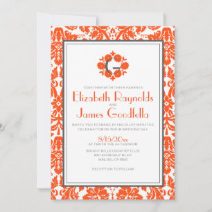 Invitations d'Orange Monogramme Mariage damassé