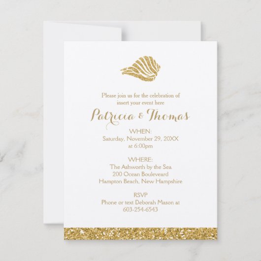 Invitations dorées | Coquille maritime (Devant)