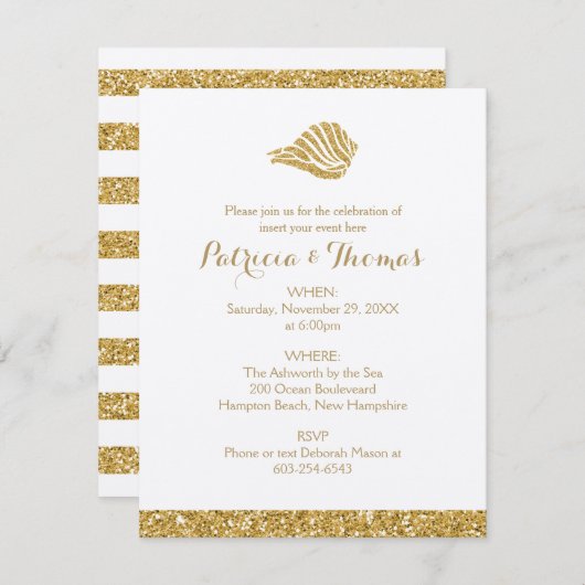 Invitations dorées | Coquille maritime (Devant / Derrière)
