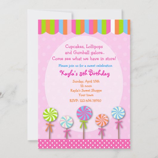 Invitations douces d'anniversaire de Candyland de (Devant)