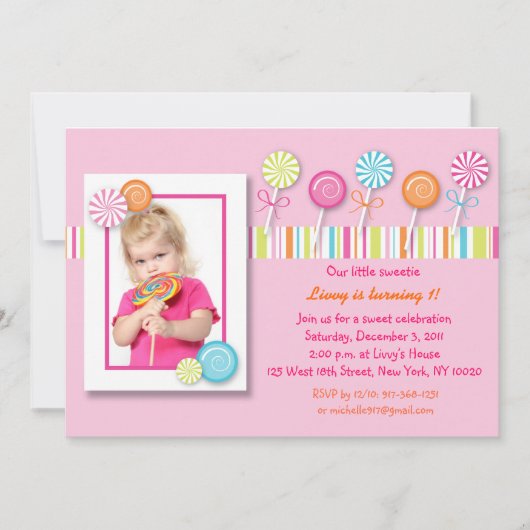 Invitations douces d'anniversaire de sucrerie de (Devant)