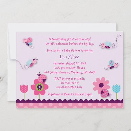 Invitations douces de baby shower d'insecte de (Devant)