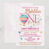 Invitations d'ours dans un ballon à air chaud rose (Devant / Derrière)