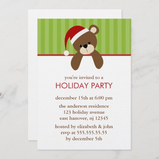 Invitations d'ours de Noël (Devant / Derrière)