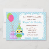 Invitations d'Owl First Birthday pour les garçons  (Devant)