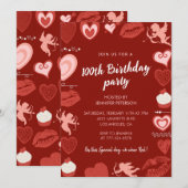 Invitations du 100e anniversaire Red Cute Hearts (Devant / Derrière)