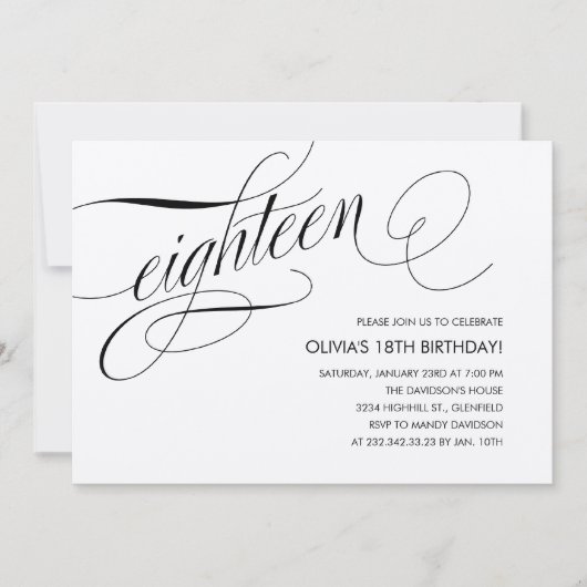 Invitations du 18e anniversaire blanc contemporain (Devant)