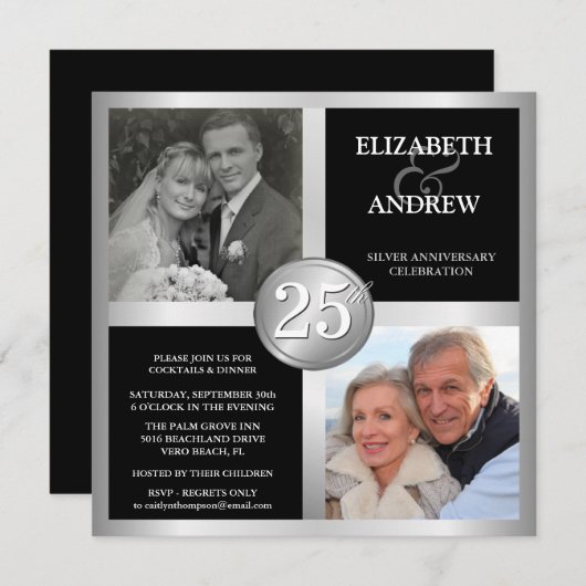 Invitations du 25e anniversaire avec 2 photos (Devant / Derrière)