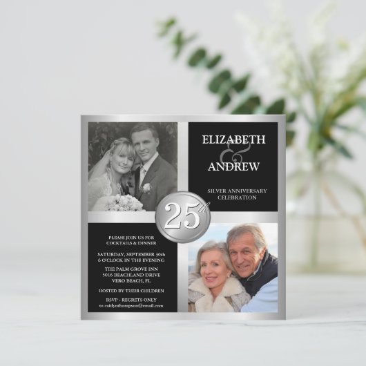 Invitations du 25e anniversaire avec 2 photos (Debout devant)