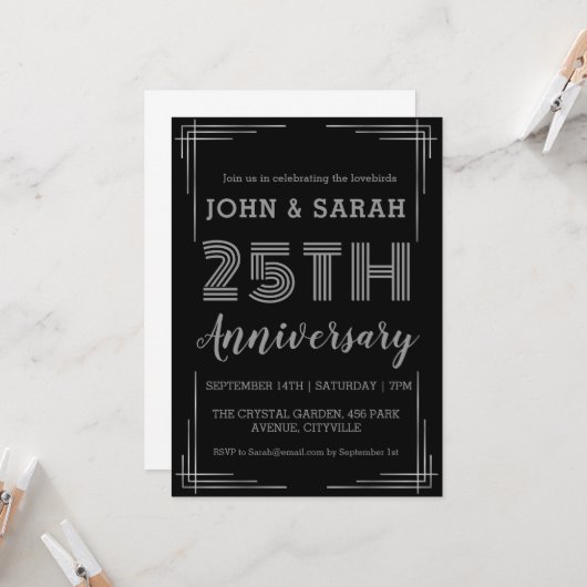 invitations du 25e anniversaire de mariage argent  (Devant/Arrière en situation)