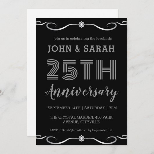 invitations du 25e anniversaire de mariage argent  (Devant / Derrière)
