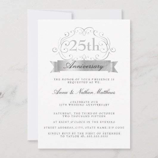 Invitations du 25e anniversaire du Mariage d'argen (Devant)