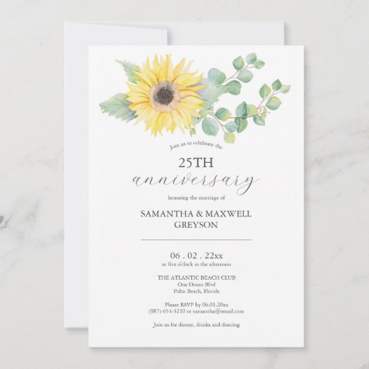Invitations du 25e anniversaire du Mariage tournes (Devant)