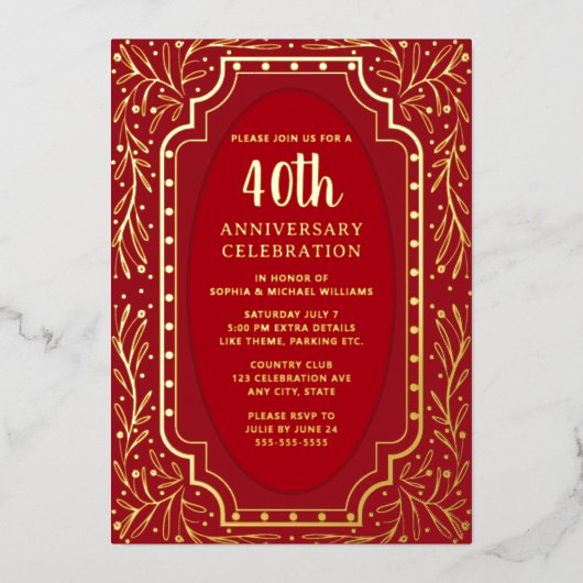 Invitations du 40e anniversaire du Mariage Ruby Re (Recto)