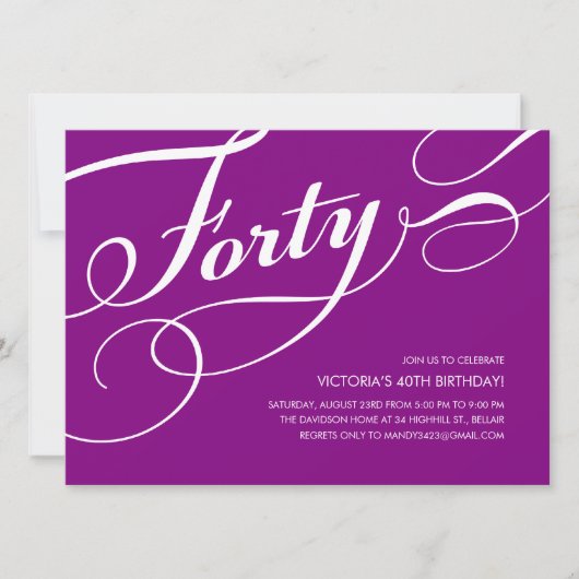 Invitations du 40e anniversaire pourpre (Devant)