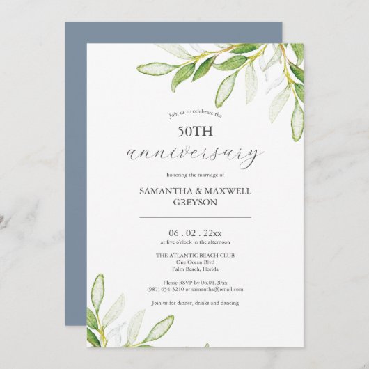 Invitations du 50e anniversaire de Mariage botaniq (Devant / Derrière)