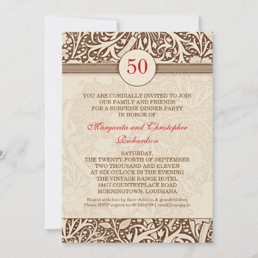 Invitations du 50e anniversaire du mariage (Dos)