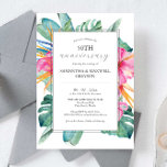 Invitations du 50e anniversaire du Mariage Tropica<br><div class="desc">Ces invitations à l'anniversaire du 50e mariage présentent des fleurs tropicales et des feuilles de palmiers dans les tons rose, orange et vert. Utilisez les champs modèle pour ajouter vos détails personnalisés. Commandez des cartes imprimées ou des invitations imprimables. Un choix élégant pour les thèmes tropicaux. Pour voir d'autres créations...</div>