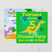 Invitations du 5e anniversaire du Dinosaur Party (Devant / Derrière)