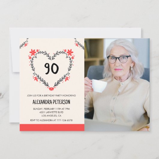 Invitations du 90e anniversaire pour son coeur flo (Devant)