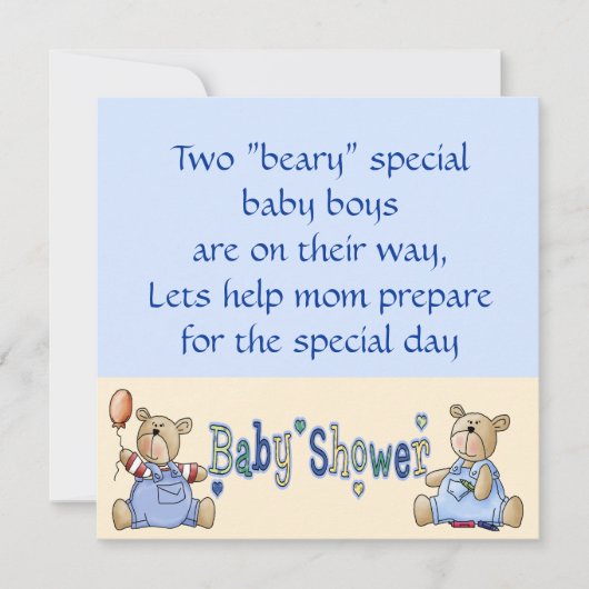 Invitations du Baby shower Beary Special Twin Boy (Devant)