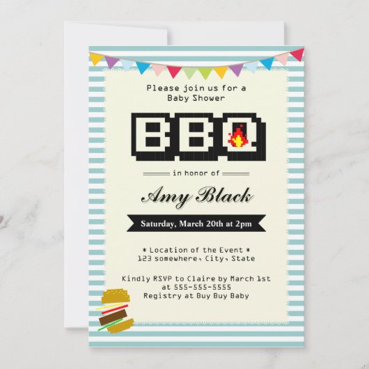 Invitations du Baby shower de barbecue Retro Cute (Devant)