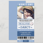 Invitations du Baby shower de base-ball bleu (Devant / Derrière)