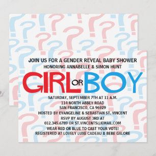 Invitations du Baby shower de révélation de genre 