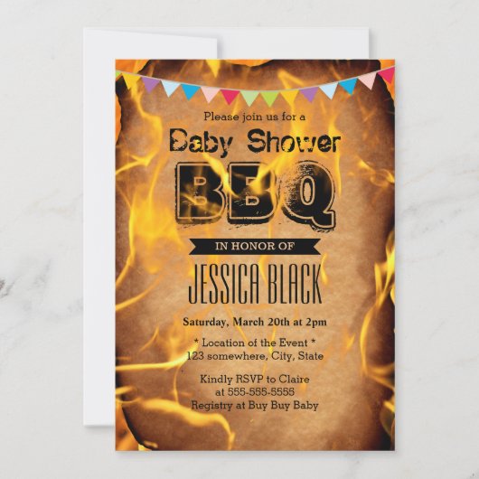 Invitations du Baby shower Flamme BBQ Party (Devant)