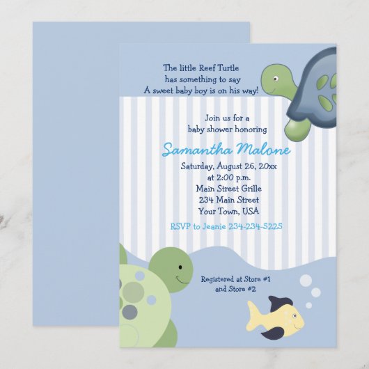 Invitations du Baby shower Turtle Reef Boy (Devant / Derrière)