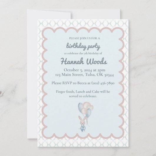 Invitations du ballon d'aquarelle Bunny (Devant)