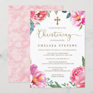 Invitations du baptême   Pies roses