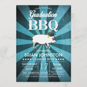 Invitations du barbecue de fin d'études (bleu turq