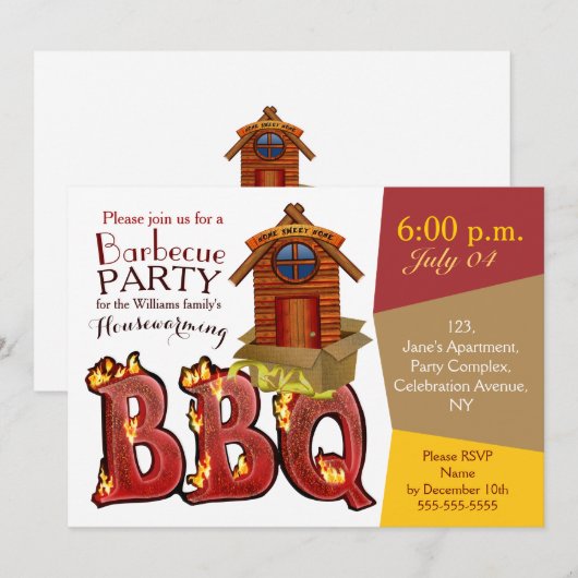 Invitations du barbecue de la maison (Devant / Derrière)