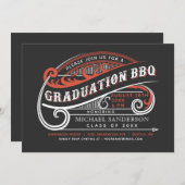 Invitations du barbecue vintage Retro Graduation (Devant / Derrière)