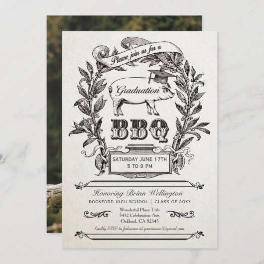 Invitations du barbecue - Vintage suprême (Devant / Derrière)