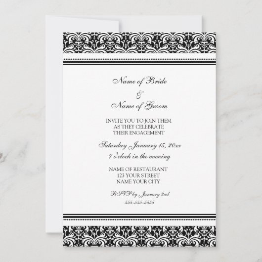 Invitations du Black White Damask Engagement Party (Devant)