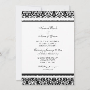 Invitations du Black White Damask Engagement Party